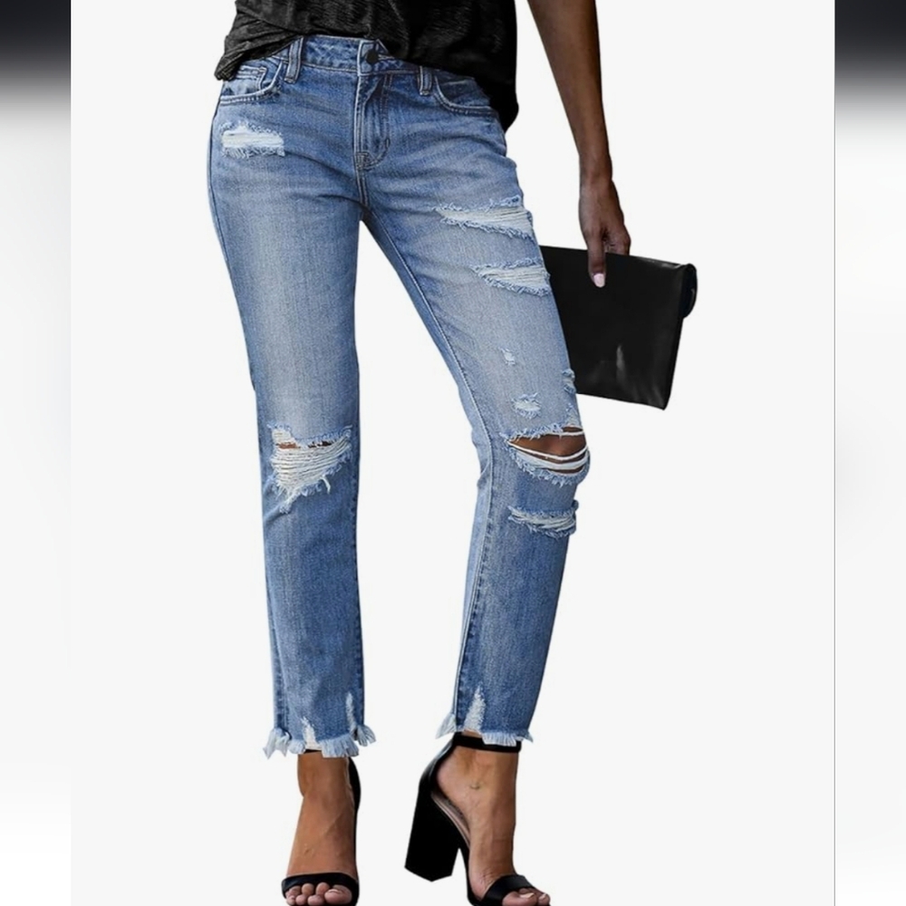Distressed Boyfriend Slim Fit Jeans Size- M (8) - Picture 2 of 6